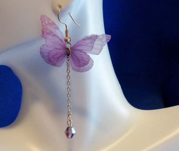 purple fluttery butterfly earrings