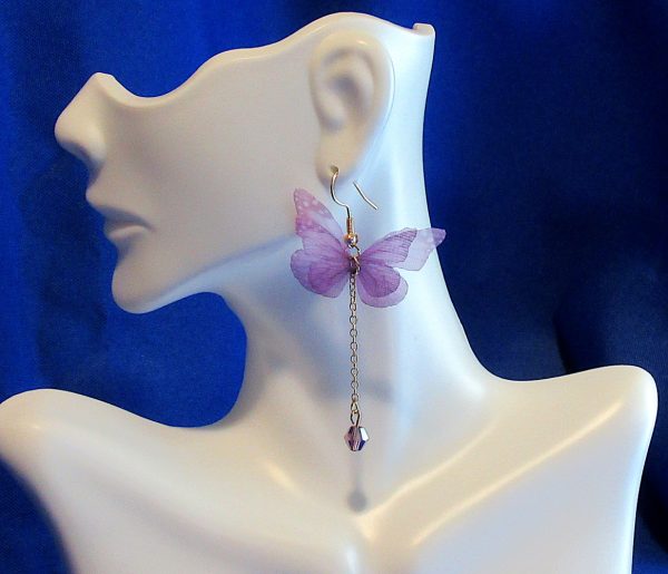 purple fluttery butterfly earrings