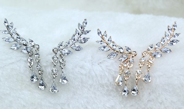 Angel Wings Crystal Pierced Earrings - Gold and Silver