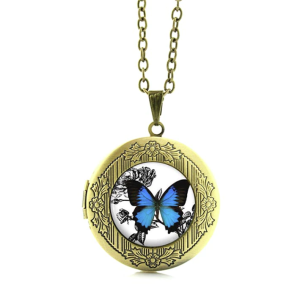 Vintage-look-Butterfly-Locket-Pendant_Blue-Morpho_antique gold