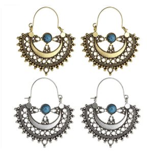 Turquoise and Metal Vintage-look Hoop Earrings