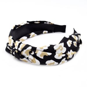 Black leopard print headband with side knot