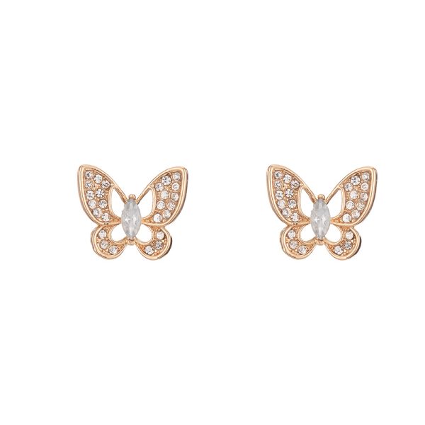 Faux Diamond Gold Butterfly Stud Earrings