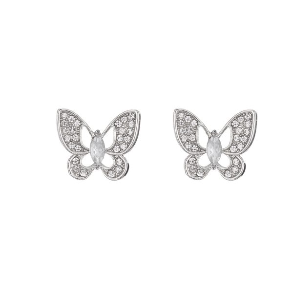 Faux Diamond Silver Butterfly Stud Earrings