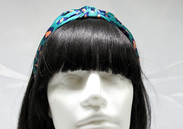 Leopard Print Knotted Headband-Green on model head front