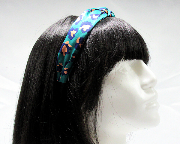 Leopard Print Knotted Headband-Green on model head side