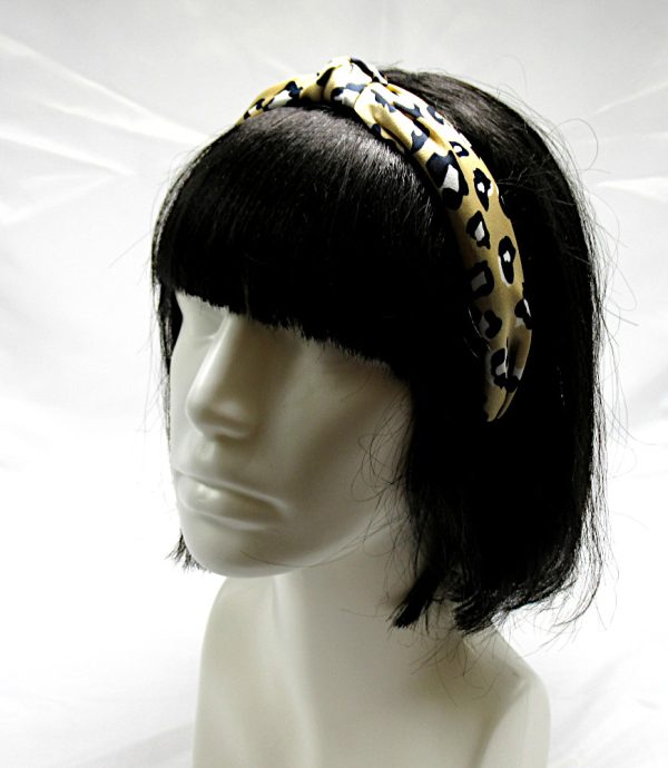 Leopard Print Knotted Headband-Khaki on model head