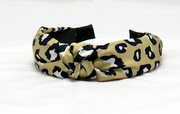 Leopard Print Knotted Headband-Khaki