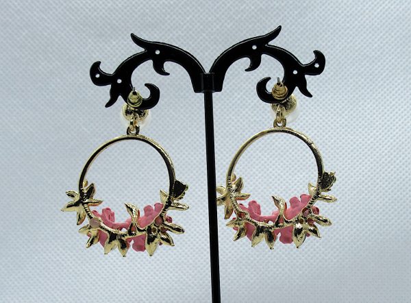 Crystal and Pearl Floral Wreath Hoop Earrings-pink-back