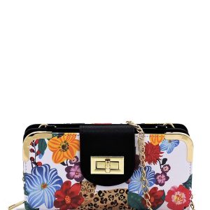 Flower and Leopard Evening Bag Clutch Purse_front