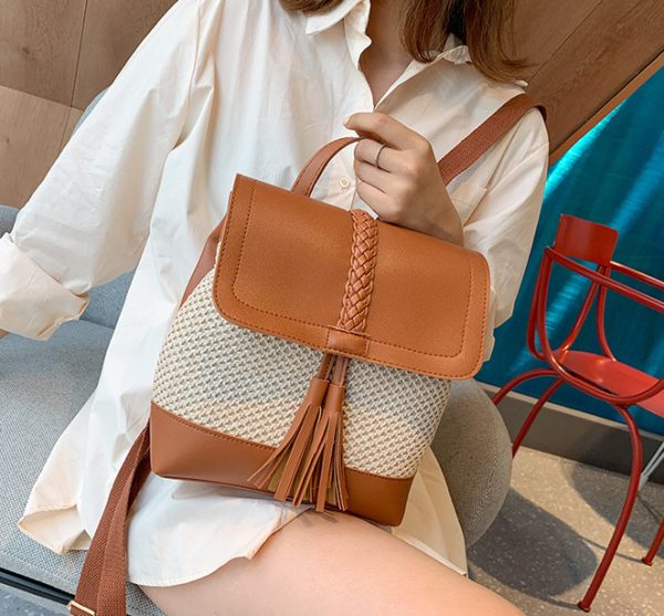 Woven Tassel Women’s Fashion Backpack_Brown and Tan