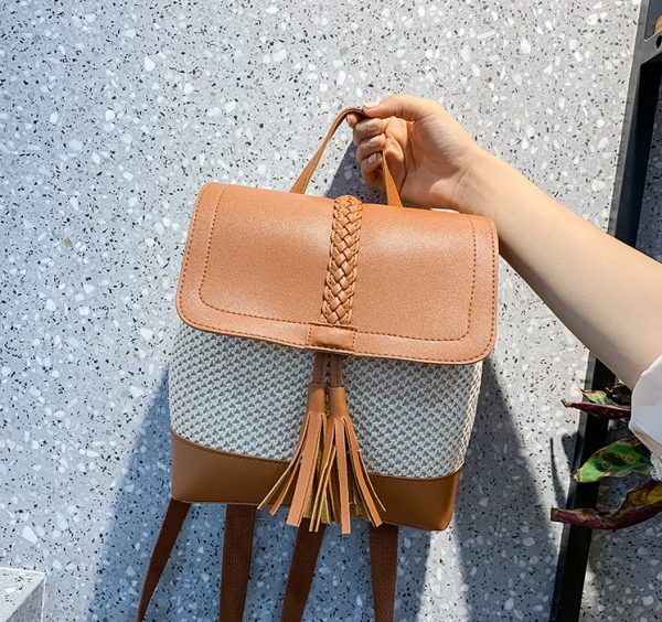Woven Tassel Women’s Fashion Backpack_Brown and Tan